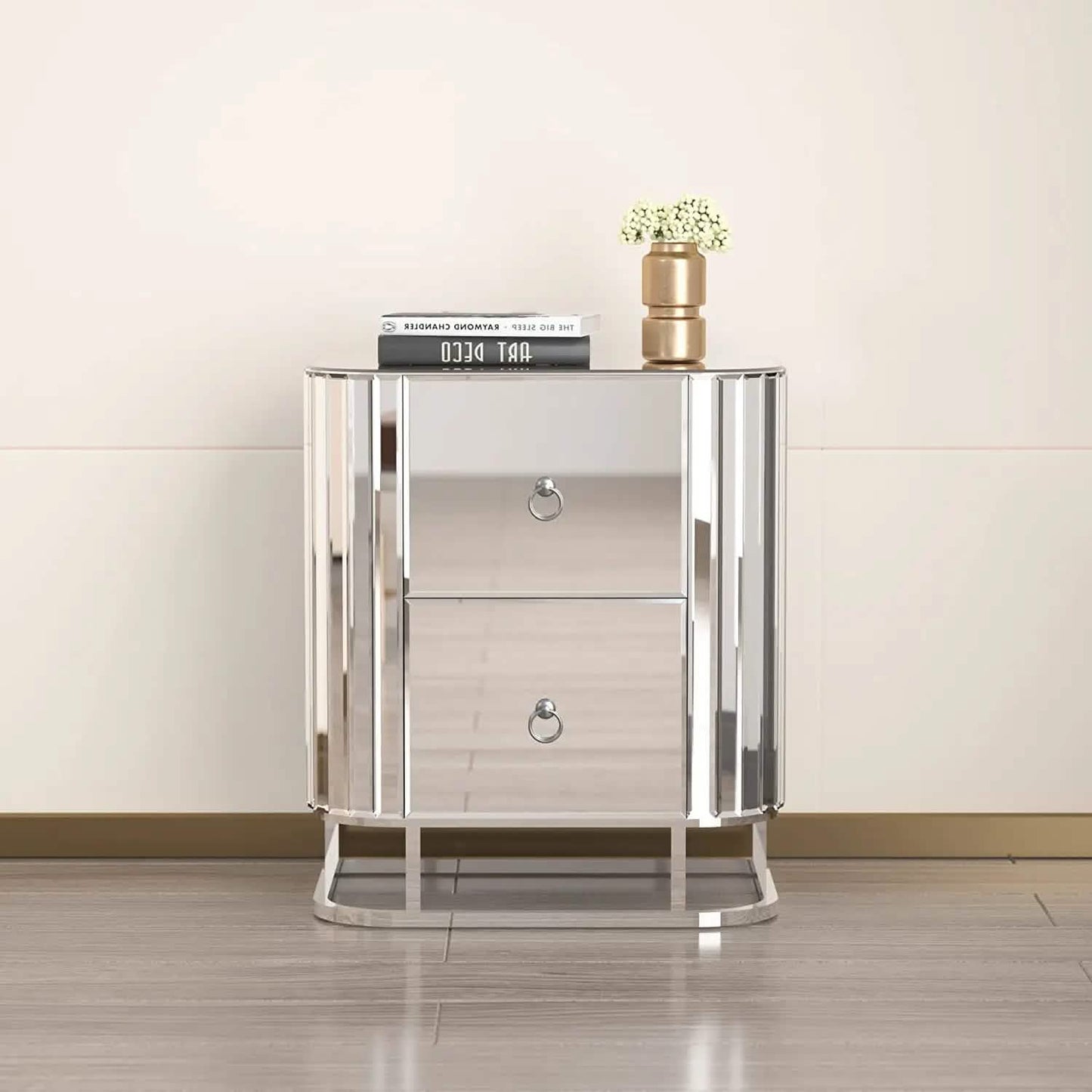 Mirrored Accent Table with 2 Drawers and Stainless Steel Frame DailySale