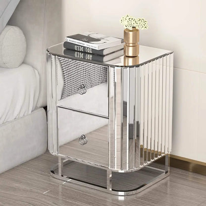 Mirrored Accent Table with 2 Drawers and Stainless Steel Frame DailySale