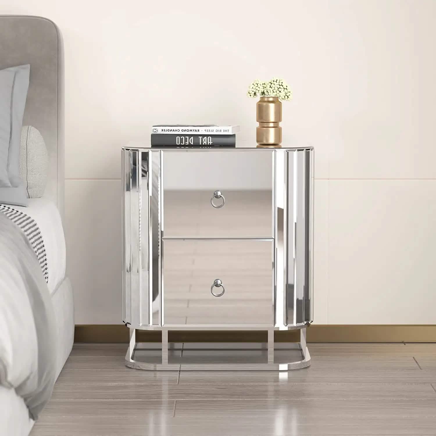Mirrored Accent Table with 2 Drawers and Stainless Steel Frame DailySale