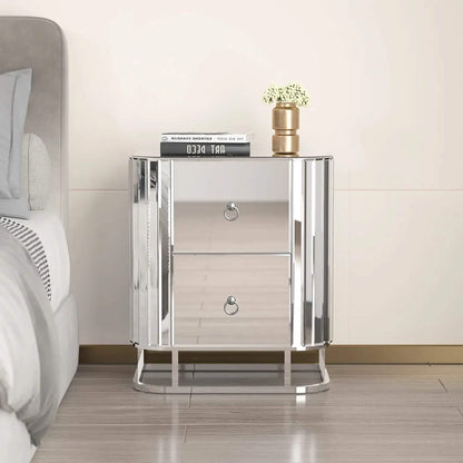 Mirrored Accent Table with 2 Drawers and Stainless Steel Frame DailySale