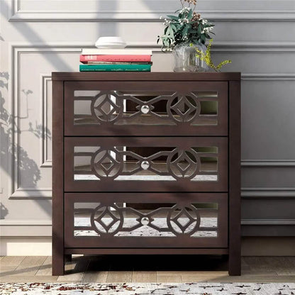 Mirrored Carved Pattern Modern Gold Finish Bedroom Nightstand DailySale