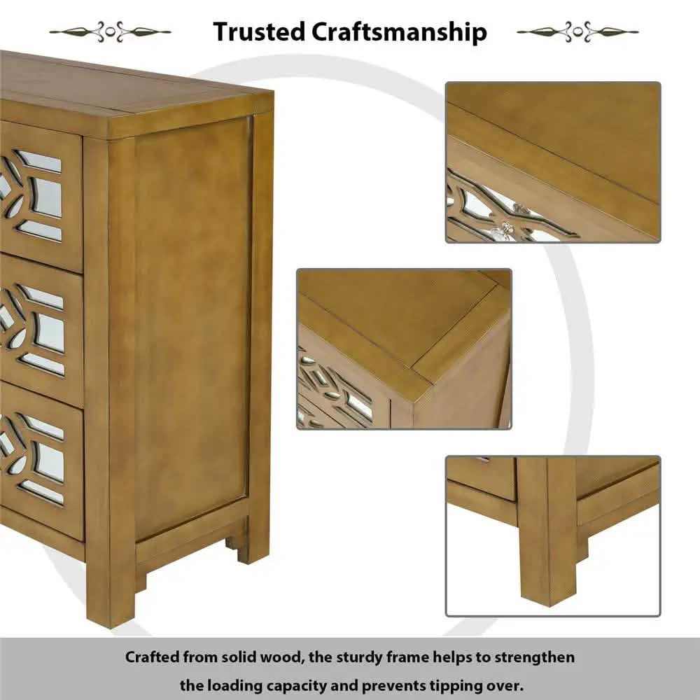 Mirrored Carved Pattern Modern Gold Finish Bedroom Nightstand DailySale