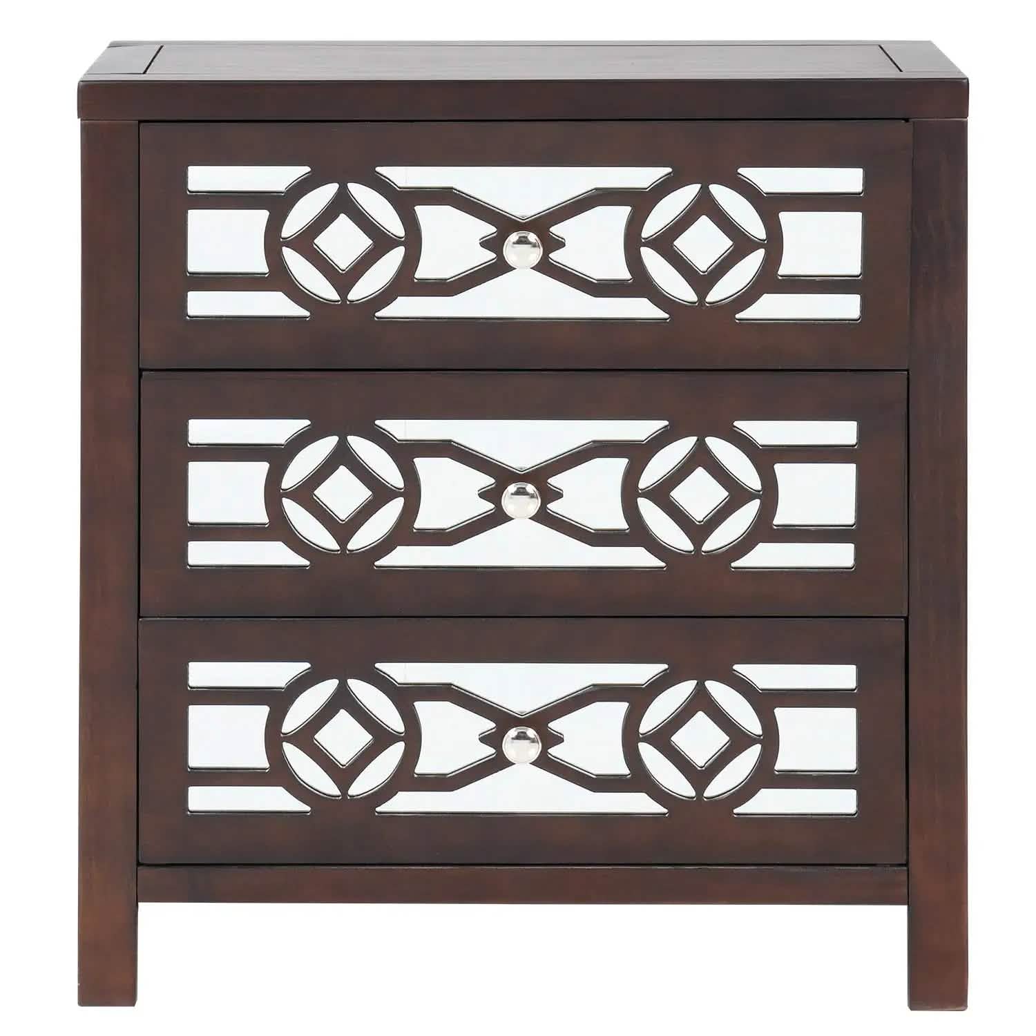 Mirrored Carved Pattern Modern Gold Finish Bedroom Nightstand DailySale
