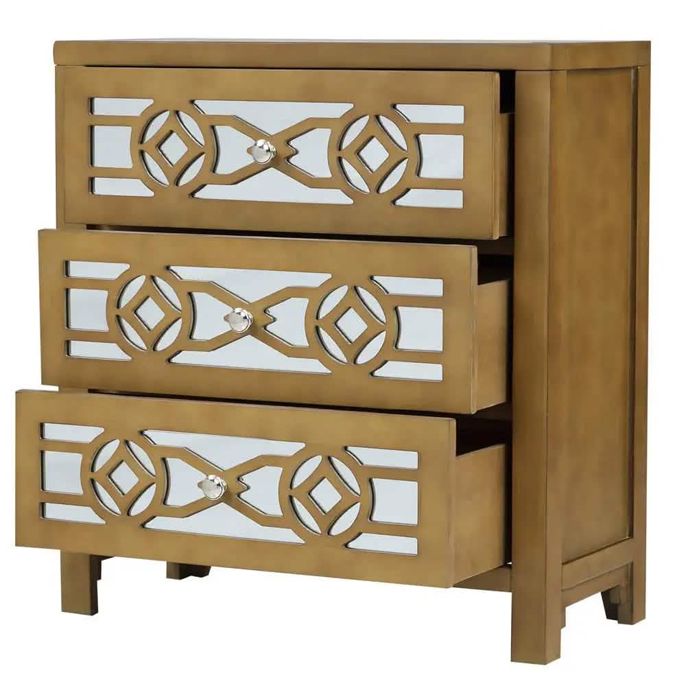 Mirrored Carved Pattern Modern Gold Finish Bedroom Nightstand DailySale