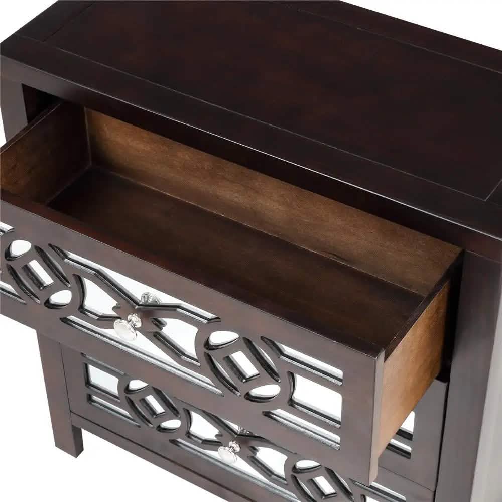 Mirrored Carved Pattern Modern Gold Finish Bedroom Nightstand DailySale