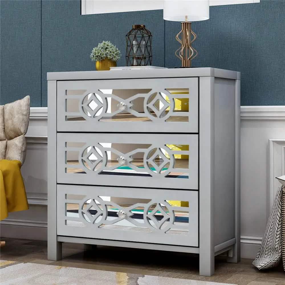 Mirrored Carved Pattern Modern Gold Finish Bedroom Nightstand DailySale