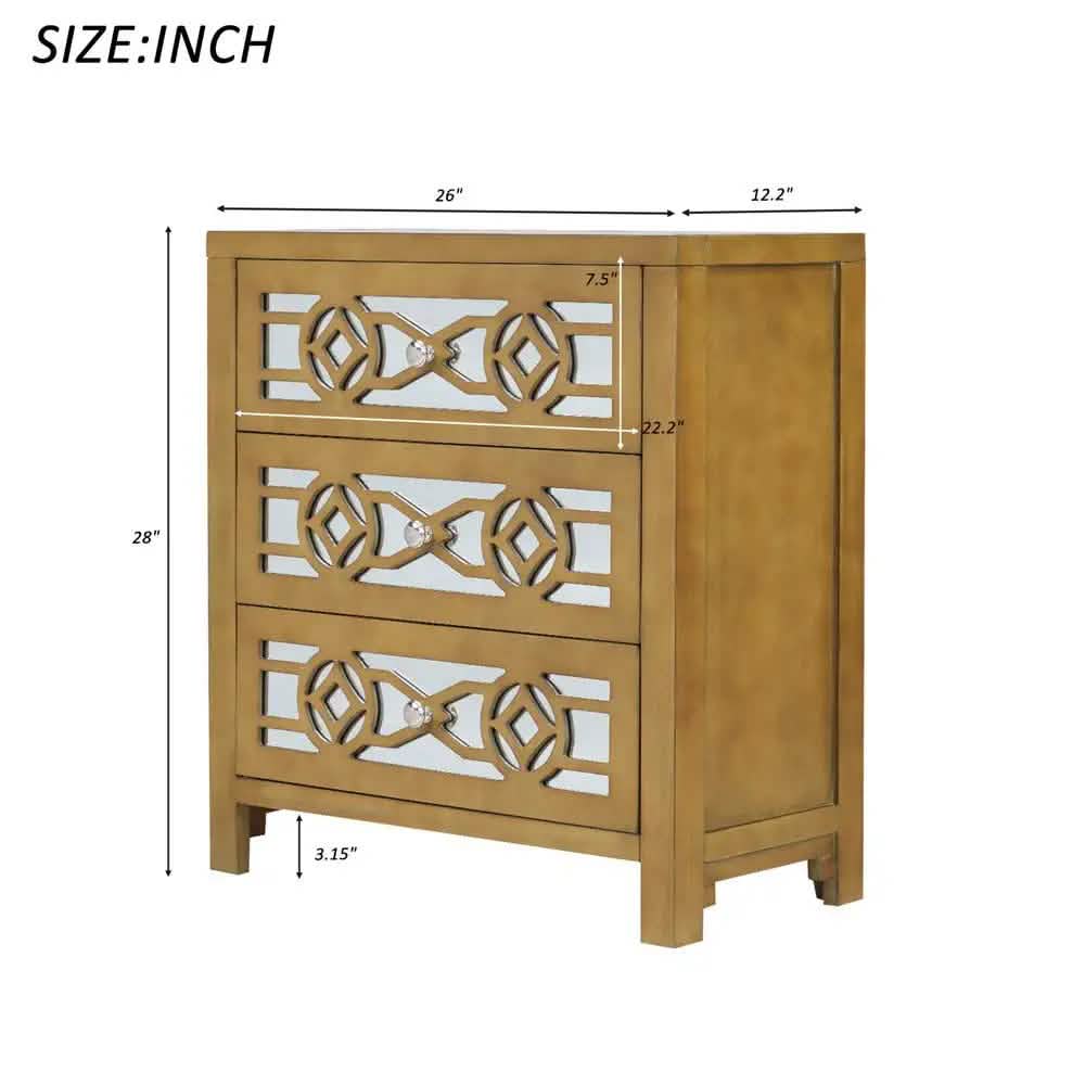 Mirrored Carved Pattern Modern Gold Finish Bedroom Nightstand DailySale