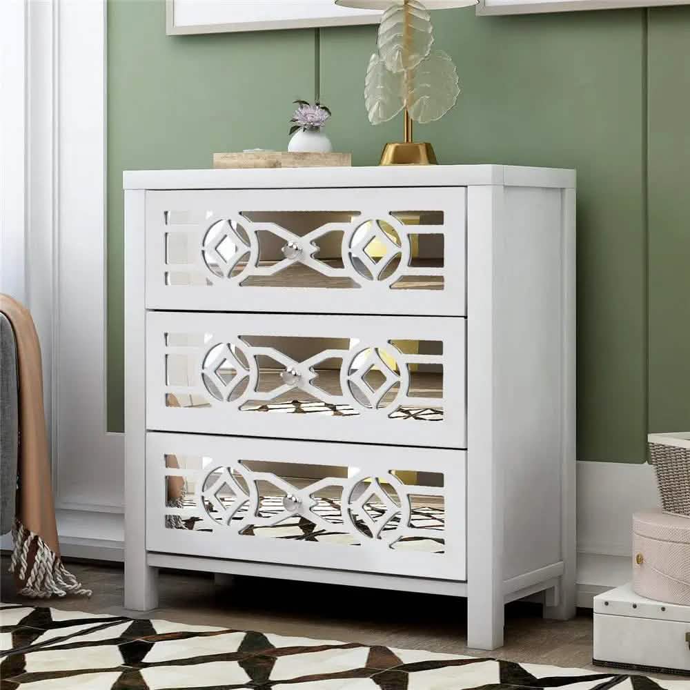 Mirrored Carved Pattern Modern Gold Finish Bedroom Nightstand DailySale
