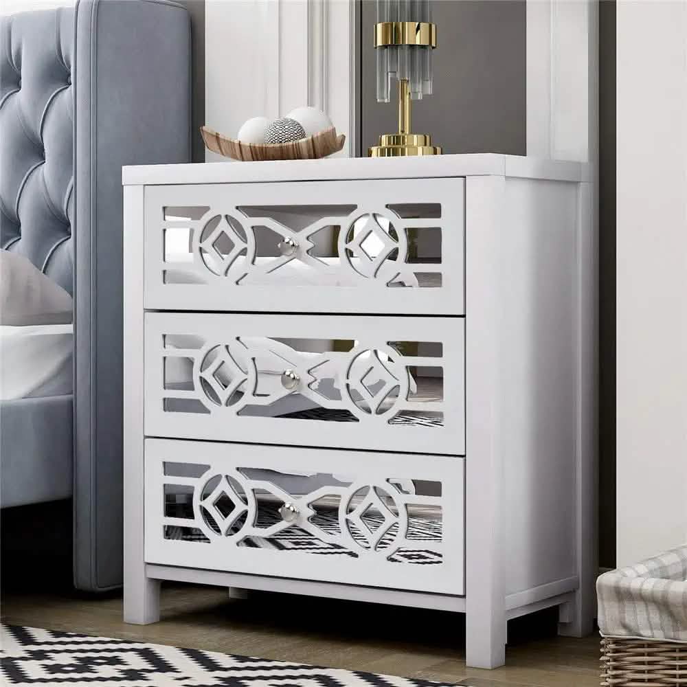 Mirrored Carved Pattern Modern Gold Finish Bedroom Nightstand DailySale