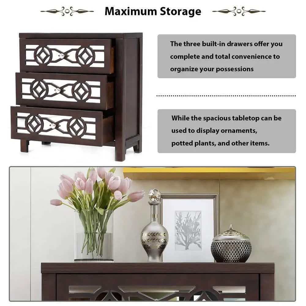 Mirrored Carved Pattern Modern Gold Finish Bedroom Nightstand DailySale