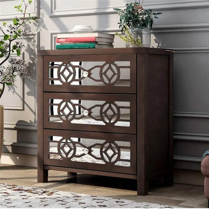 Mirrored Carved Pattern Modern Gold Finish Bedroom Nightstand DailySale