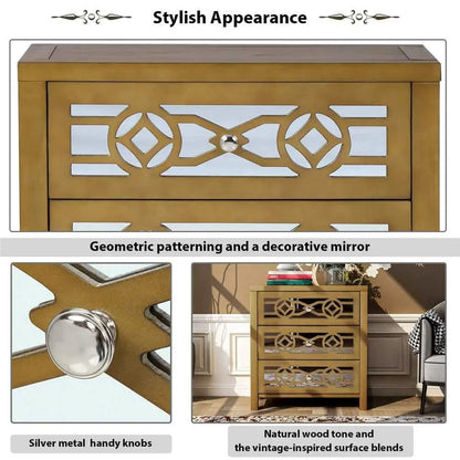 Mirrored Carved Pattern Modern Gold Finish Bedroom Nightstand DailySale
