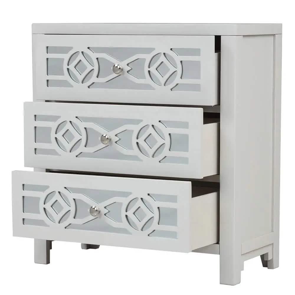 Mirrored Carved Pattern Modern Gold Finish Bedroom Nightstand DailySale