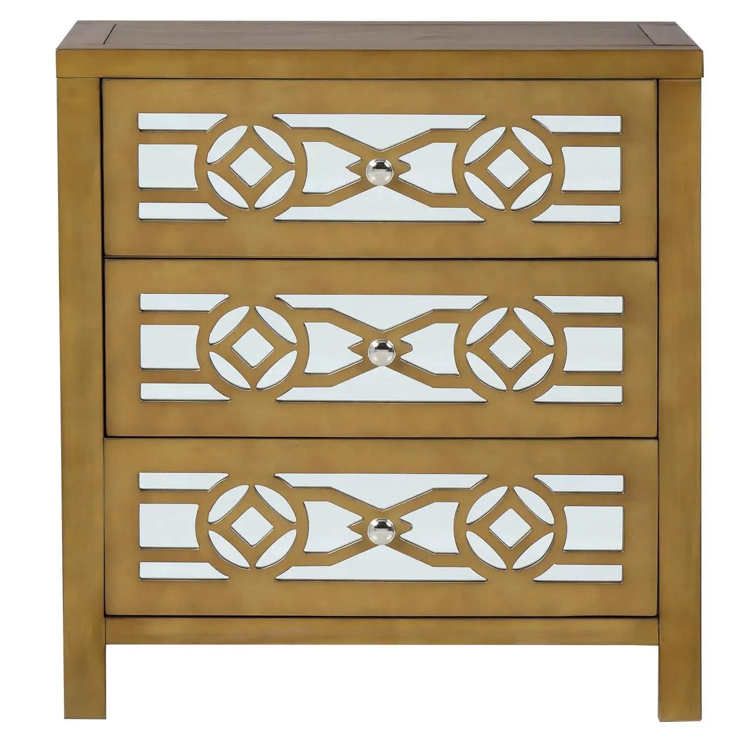 Mirrored Carved Pattern Modern Gold Finish Bedroom Nightstand DailySale