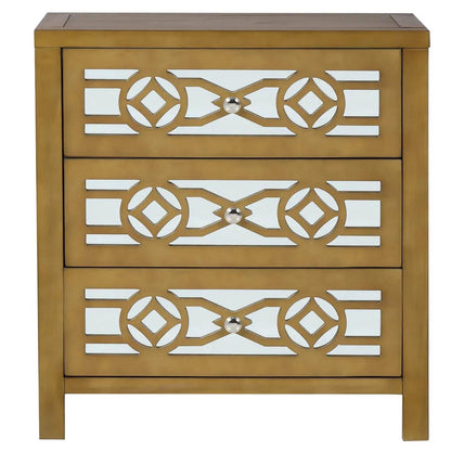 Mirrored Carved Pattern Modern Gold Finish Bedroom Nightstand DailySale