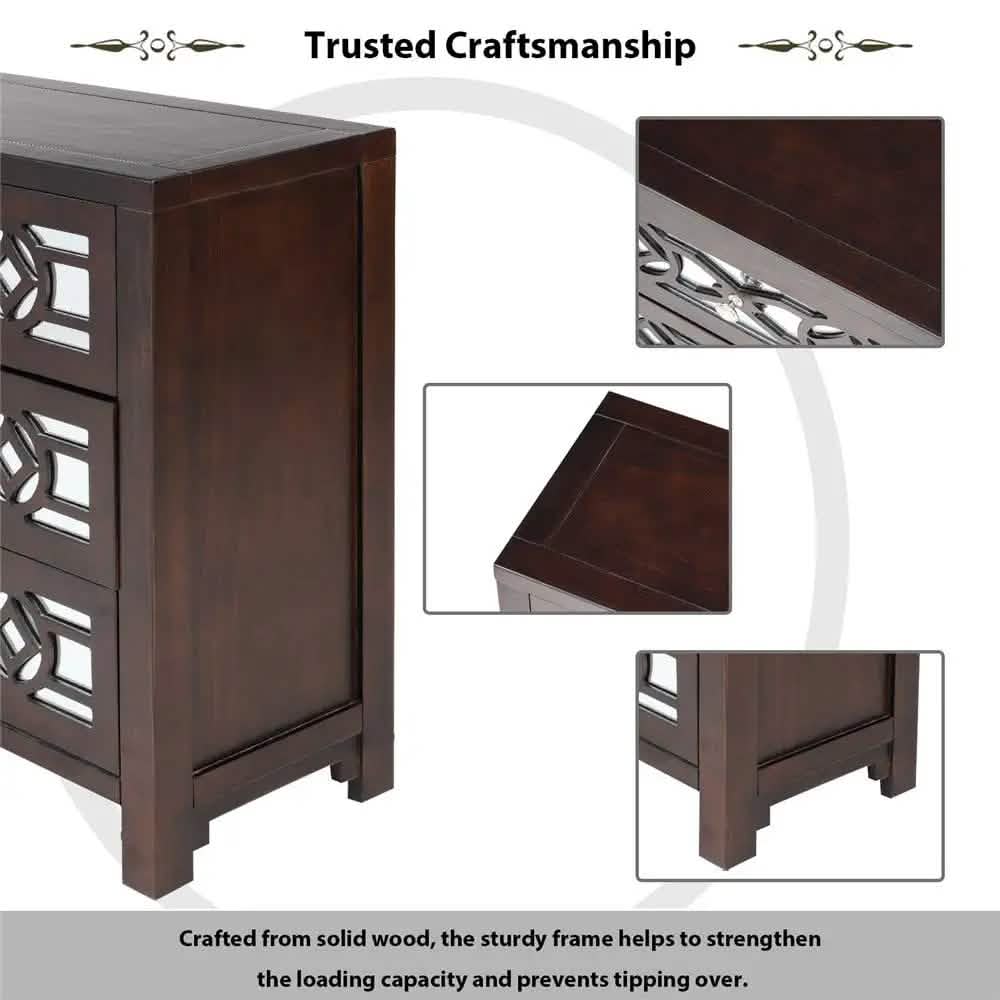 Mirrored Carved Pattern Modern Gold Finish Bedroom Nightstand DailySale
