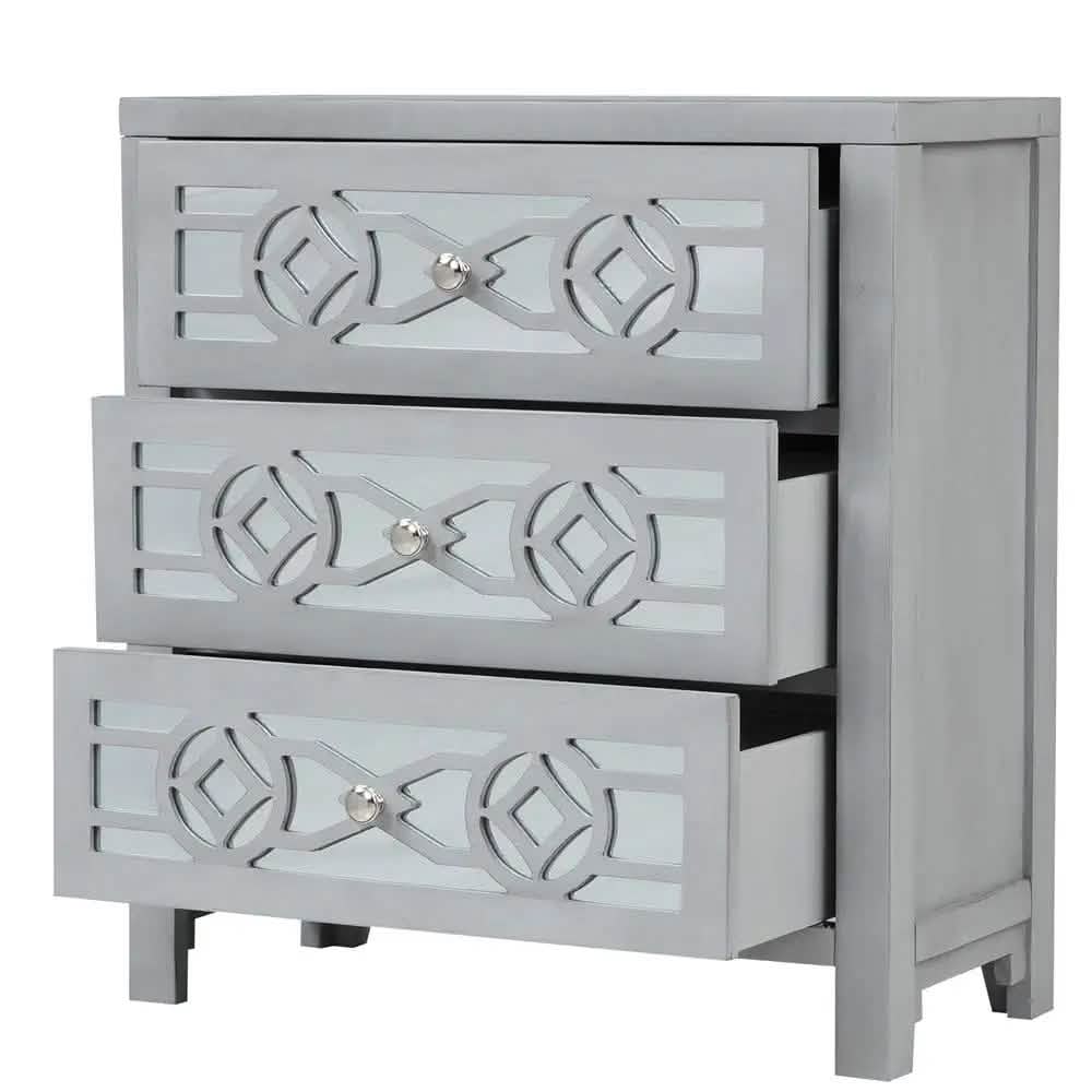 Mirrored Carved Pattern Modern Gold Finish Bedroom Nightstand DailySale