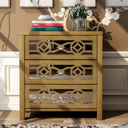 Mirrored Carved Pattern Modern Gold Finish Bedroom Nightstand DailySale