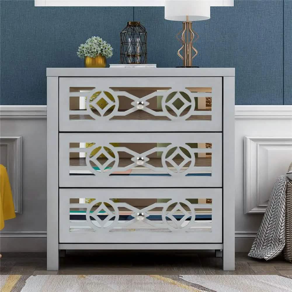 Mirrored Carved Pattern Modern Gold Finish Bedroom Nightstand DailySale