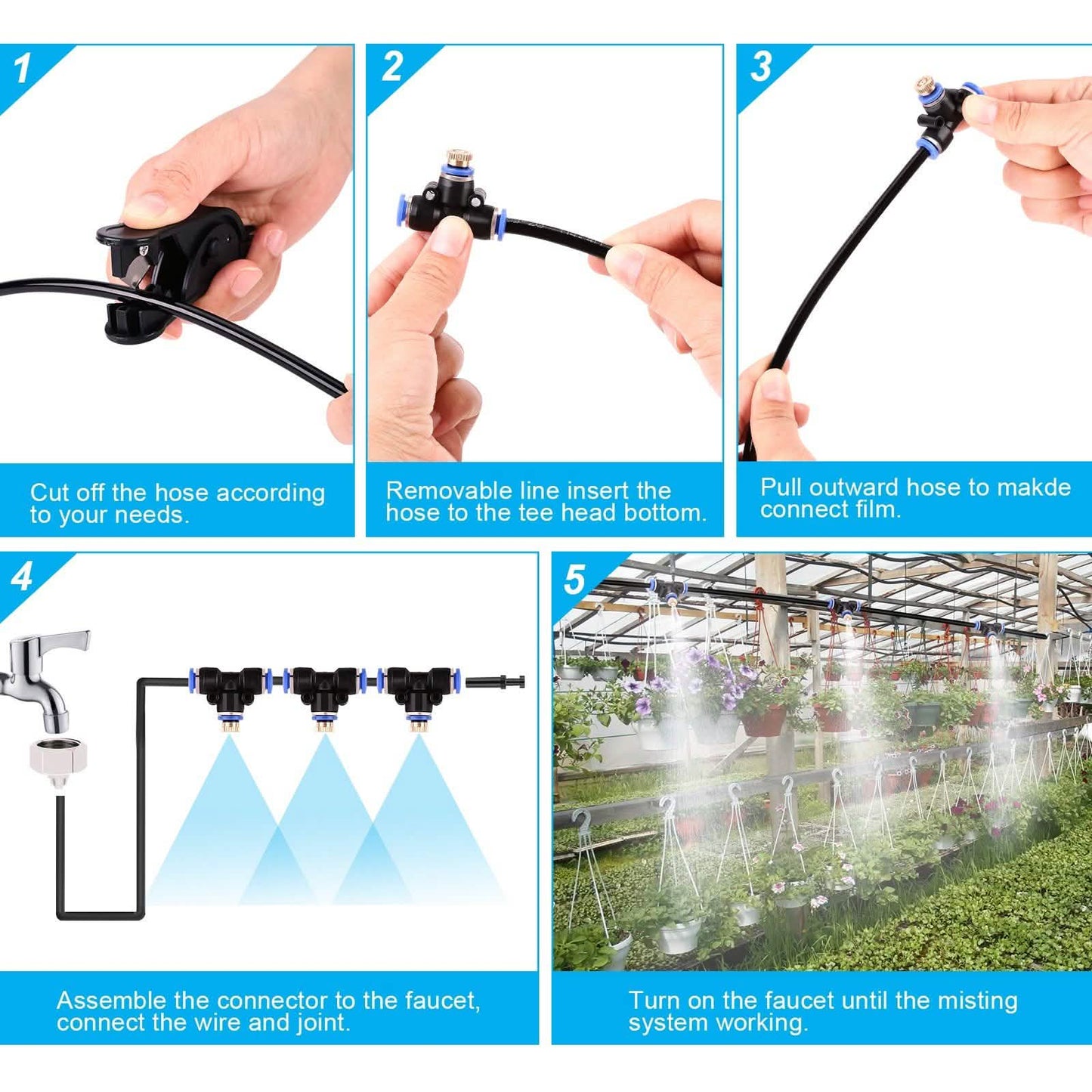 Mist Cooling System 26Ft Line + 10 T-Joint Nozzles Water Sprayer DailySale