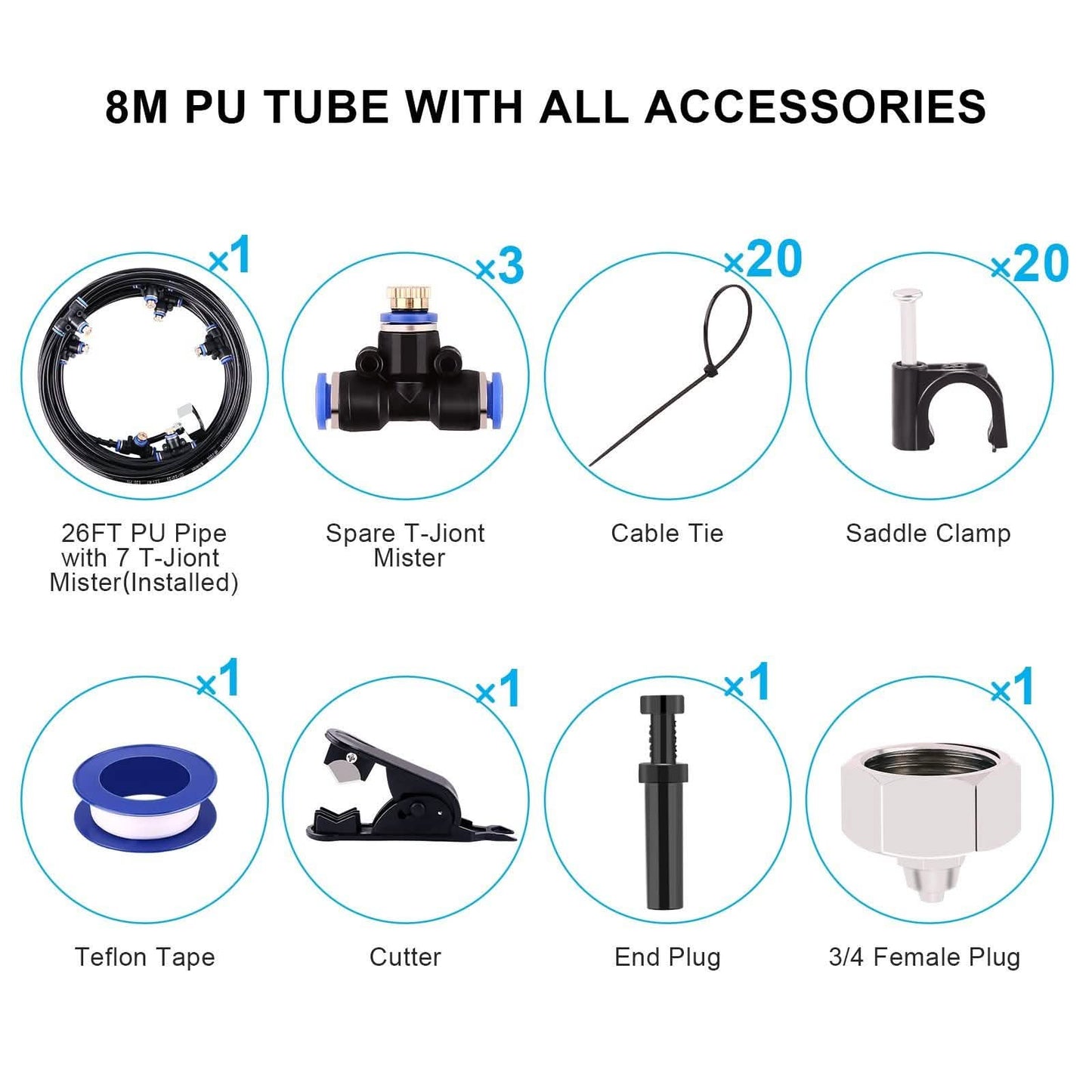 Mist Cooling System 26Ft Line + 10 T-Joint Nozzles Water Sprayer DailySale