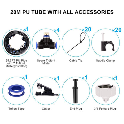 Misting Cooling System 65.6Ft Hose Line + 23 T-Joint Nozzles Water Sprayer DailySale