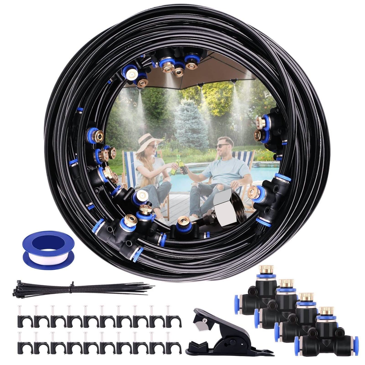 Misting Cooling System 65.6Ft Hose Line + 23 T-Joint Nozzles Water Sprayer DailySale