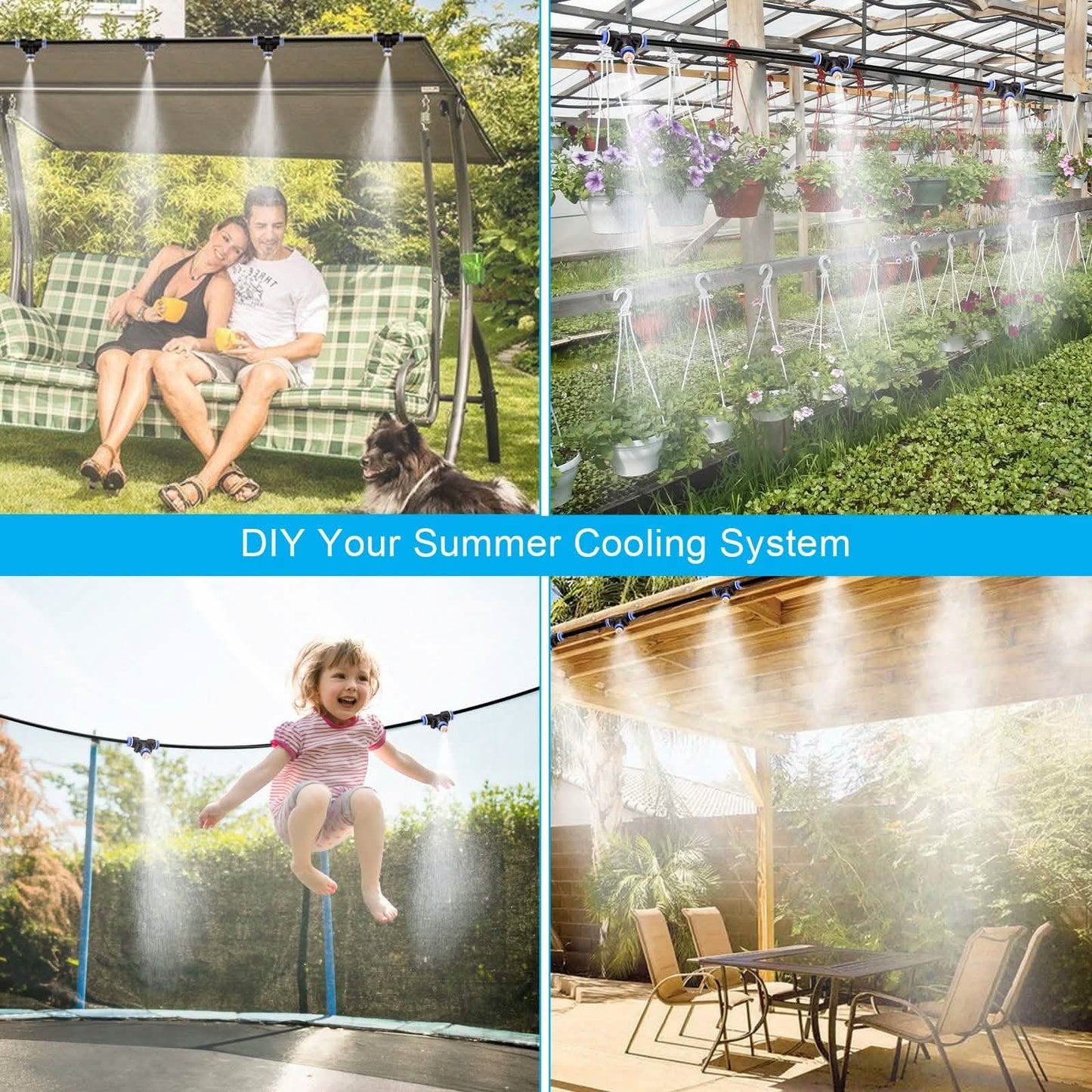 Misting Cooling System 65.6Ft Hose Line + 23 T-Joint Nozzles Water Sprayer DailySale