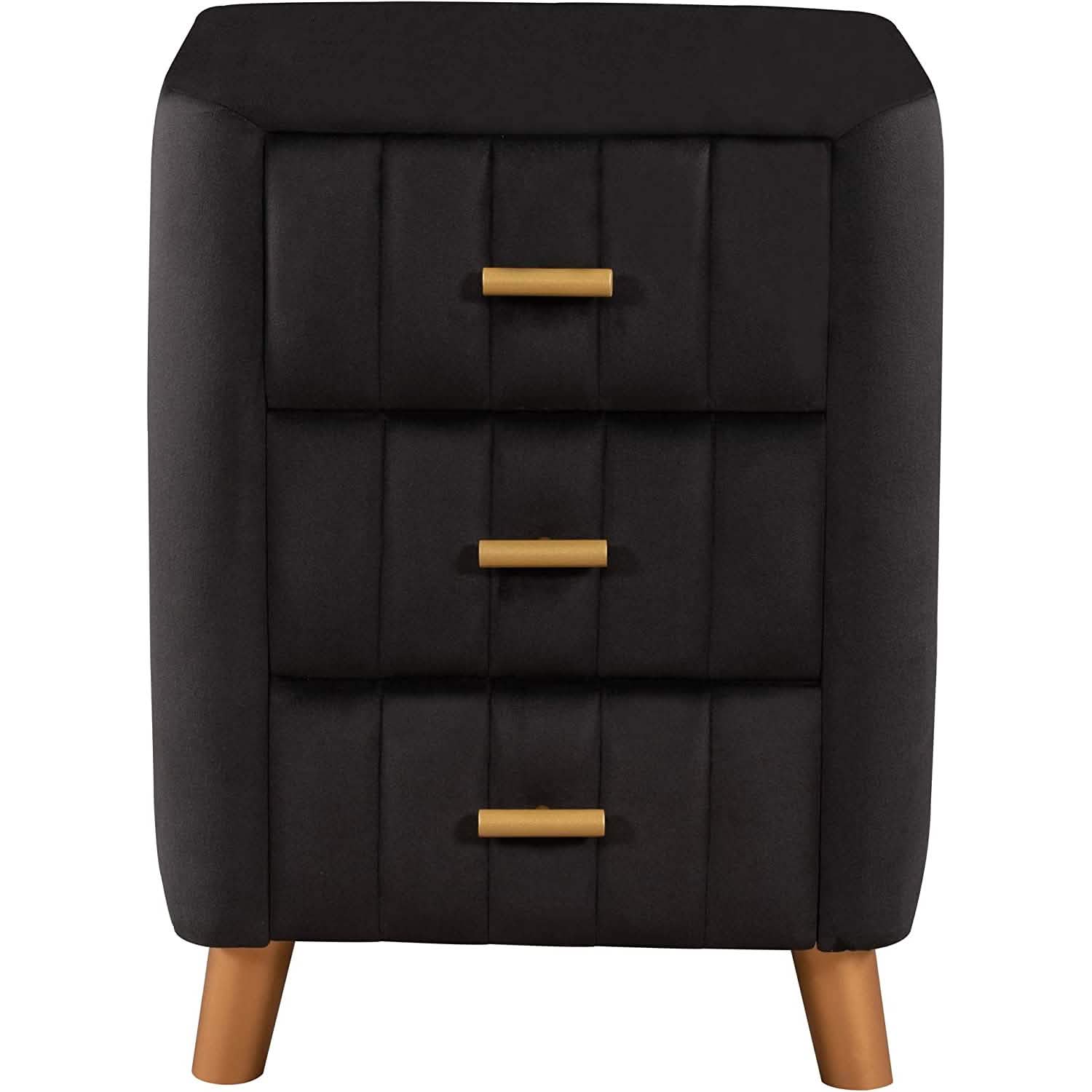 Modern Bedside Velvet Upholstered 3-Drawer Nightstand with Metal Handles DailySale