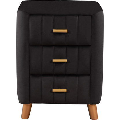 Modern Bedside Velvet Upholstered 3-Drawer Nightstand with Metal Handles DailySale