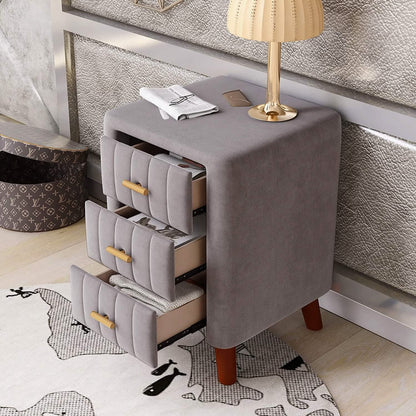 Modern Bedside Velvet Upholstered 3-Drawer Nightstand with Metal Handles DailySale