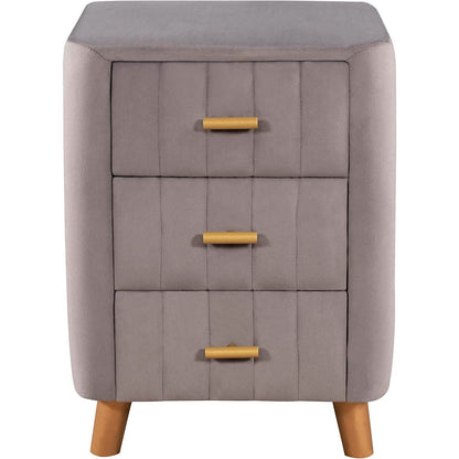 Modern Bedside Velvet Upholstered 3-Drawer Nightstand with Metal Handles DailySale