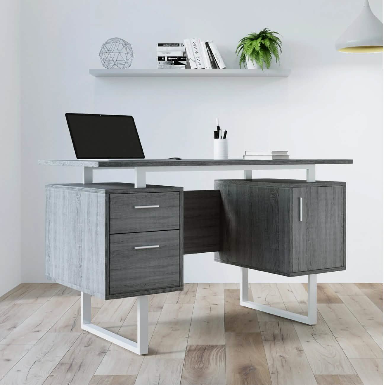 Modern Gray Office Desk with Storage DailySale
