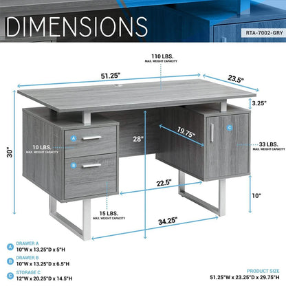Modern Gray Office Desk with Storage DailySale