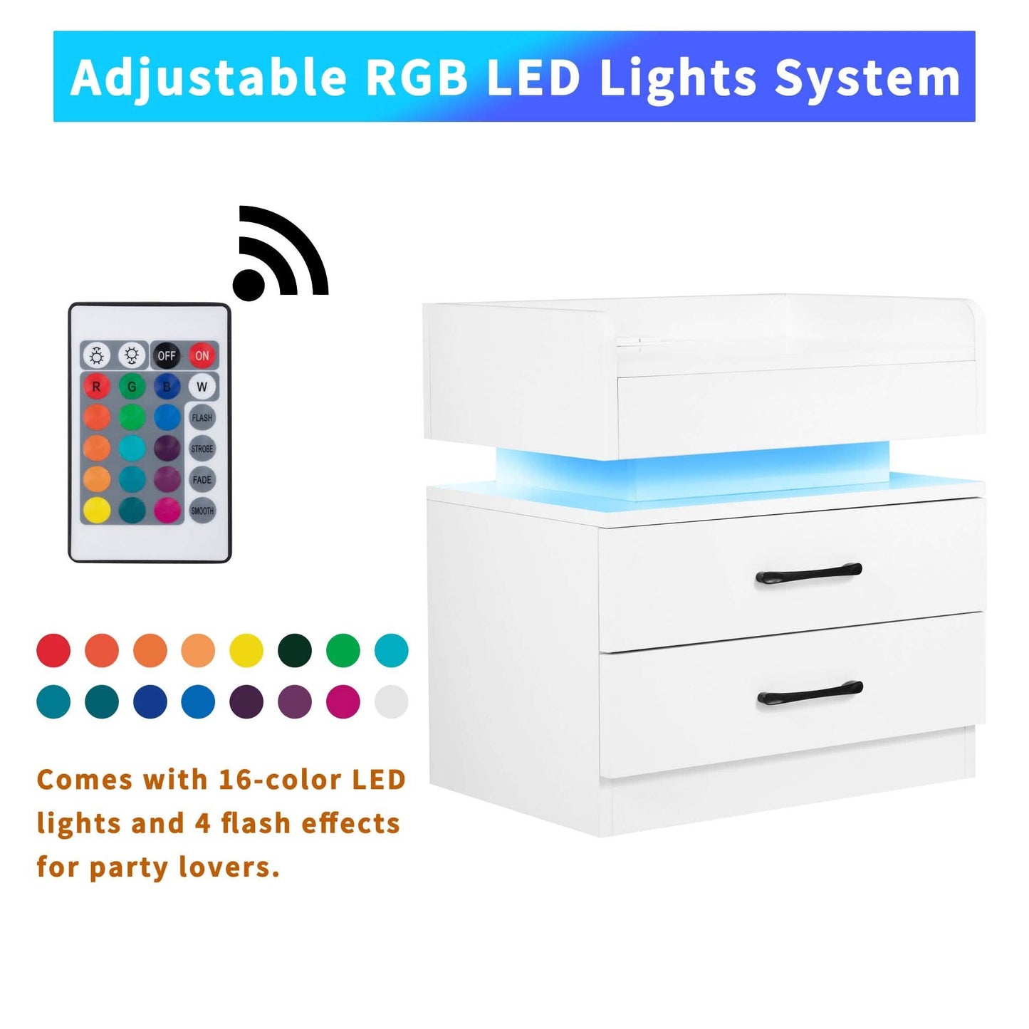 Modern Night Stand with LED Lights and Charging Station DailySale
