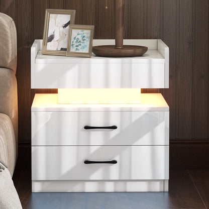 Modern Night Stand with LED Lights and Charging Station DailySale