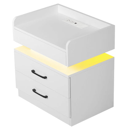Modern Night Stand with LED Lights and Charging Station DailySale