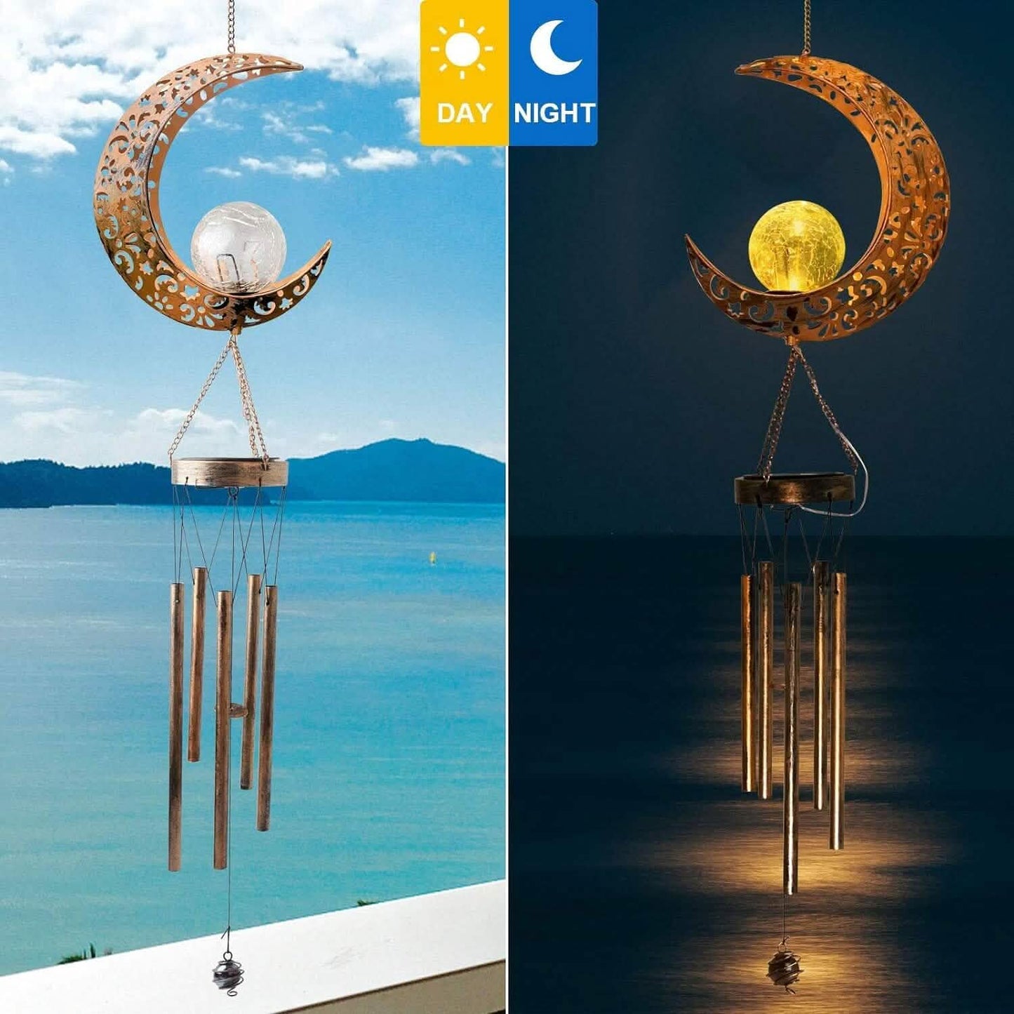 Moon Crackle Glass Ball Wind Chimes Solar Wind Chimes DailySale
