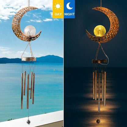 Moon Crackle Glass Ball Wind Chimes Solar Wind Chimes DailySale
