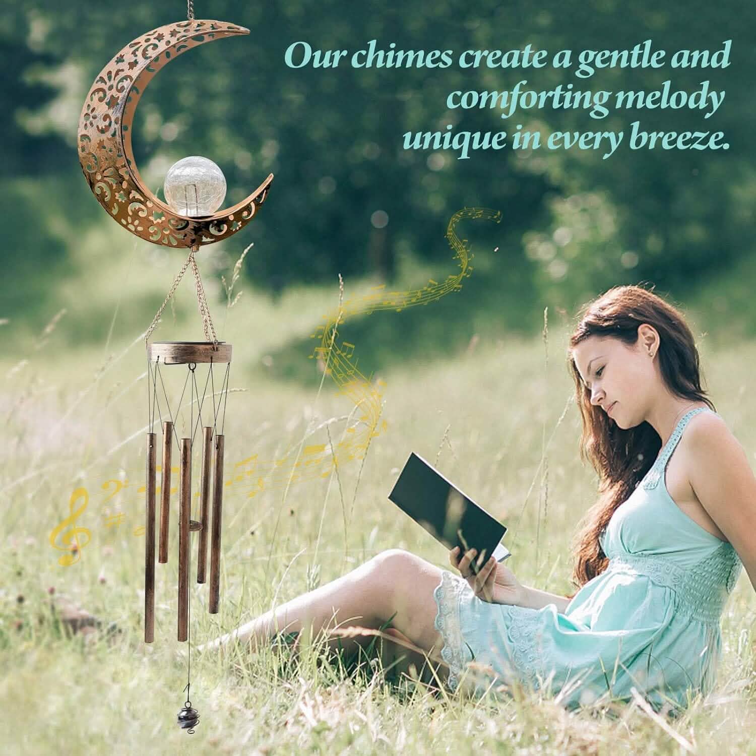 Moon Crackle Glass Ball Wind Chimes Solar Wind Chimes DailySale