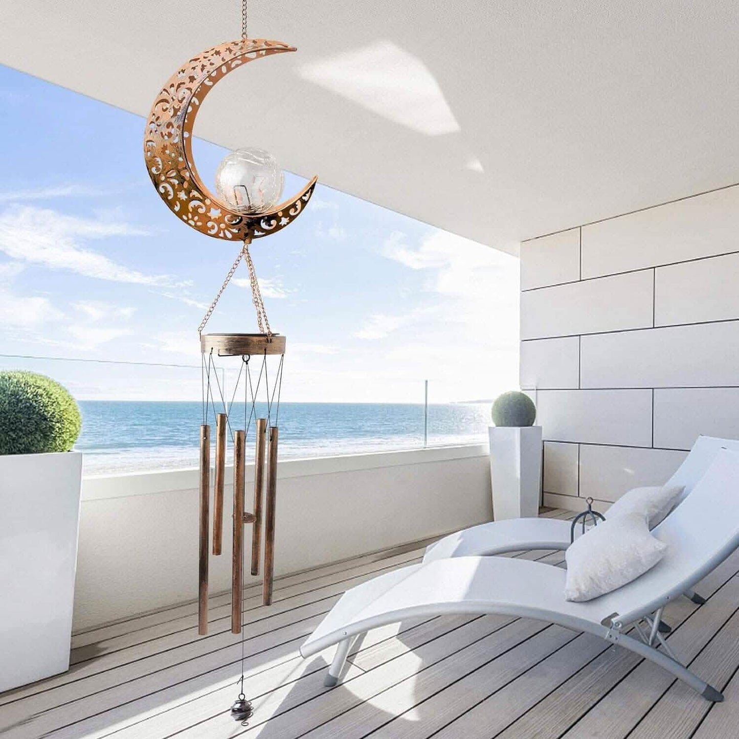 Moon Crackle Glass Ball Wind Chimes Solar Wind Chimes DailySale
