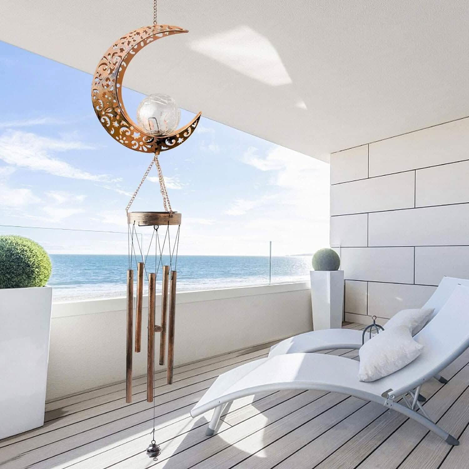Moon Crackle Glass Ball Wind Chimes Solar Wind Chimes DailySale