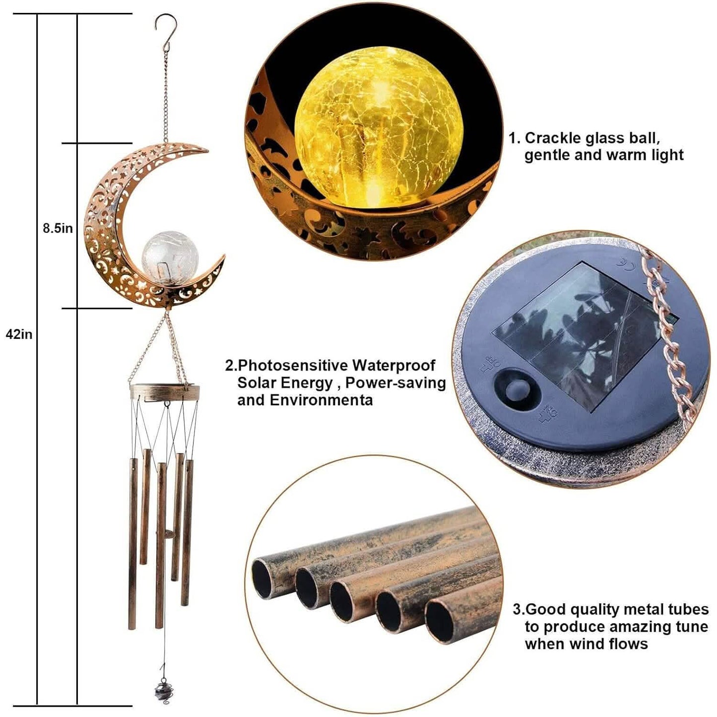 Moon Crackle Glass Ball Wind Chimes Solar Wind Chimes DailySale