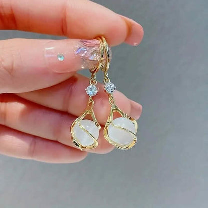 Moonstone Bead Shiny Rhinestone Dangle Earrings DailySale