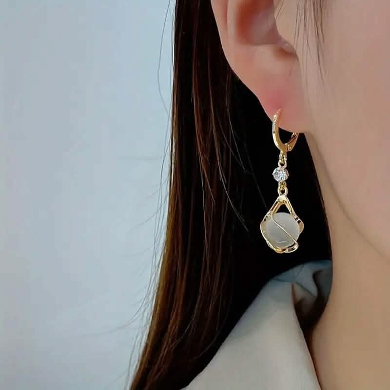 Moonstone Bead Shiny Rhinestone Dangle Earrings DailySale