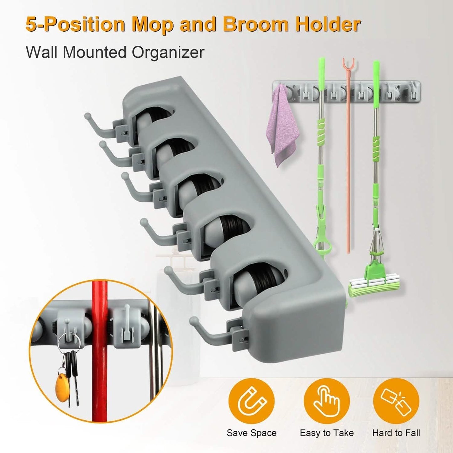 Mop Holder Wall Mount Hanger Organizer Storage DailySale