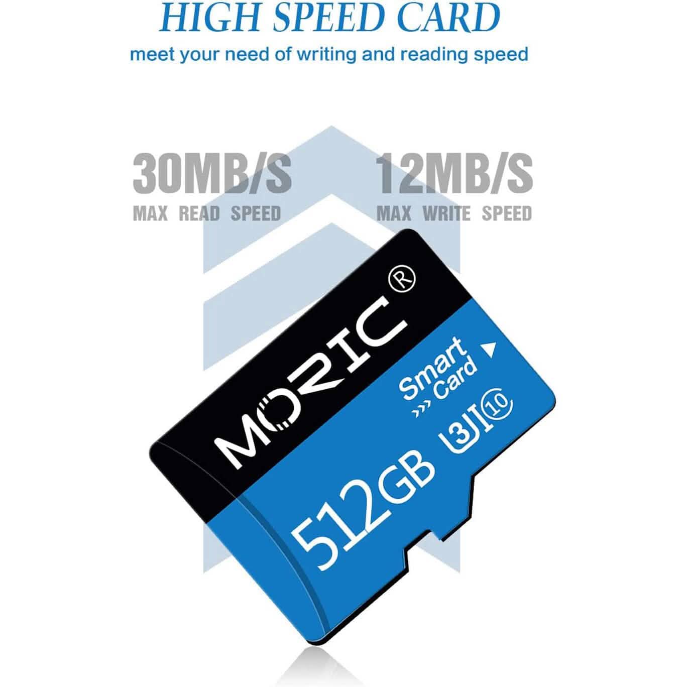 Moric 512GB Micro SD Card with Adapter Class 10 Fast Speed Memory Card  (Refurbished) DailySale