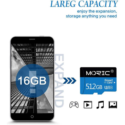 Moric 512GB Micro SD Card with Adapter Class 10 Fast Speed Memory Card  (Refurbished) DailySale