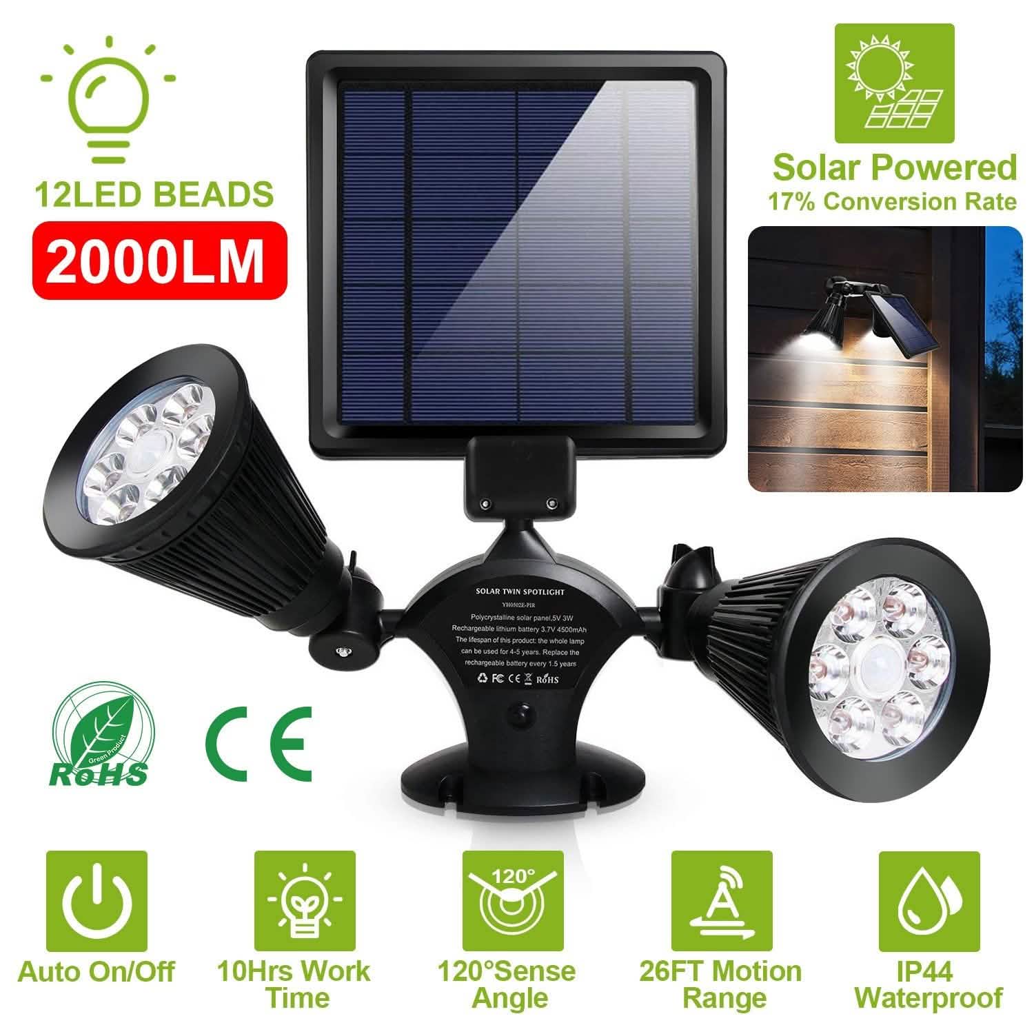 Motion Sensor Spotlights 2000lm Security Lights with Dual Head 360 Degree Rotatable DailySale
