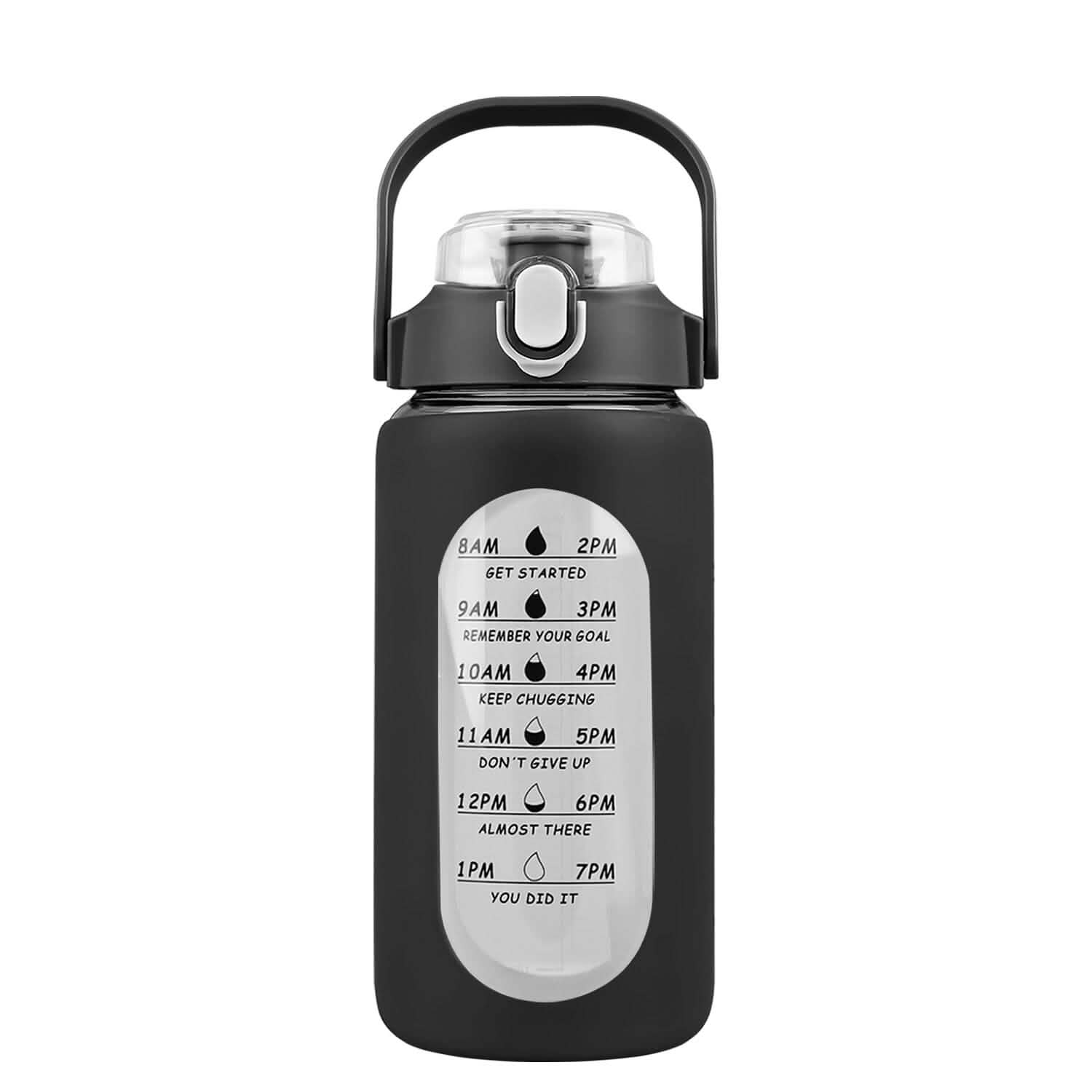 Motivational Water Bottle Intake Tracker with Straw Time Marker Silicone Sleeve Handle DailySale